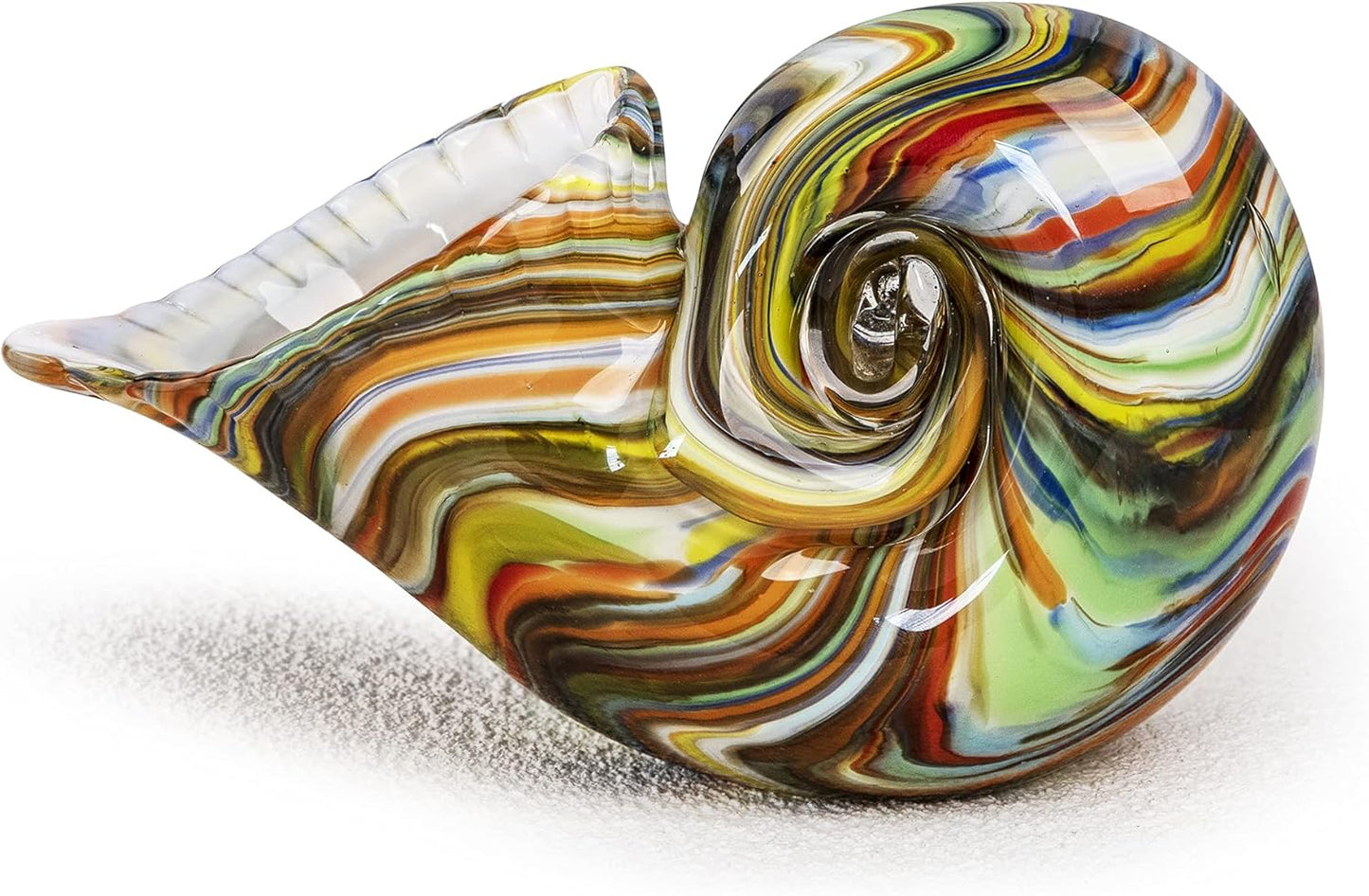 7.7" Glass Nautilus Conch Figurines, Hand Blown Seashell Art, Multicolor Glass Sculpture Beautiful Home Decor, Crystal Paperweight