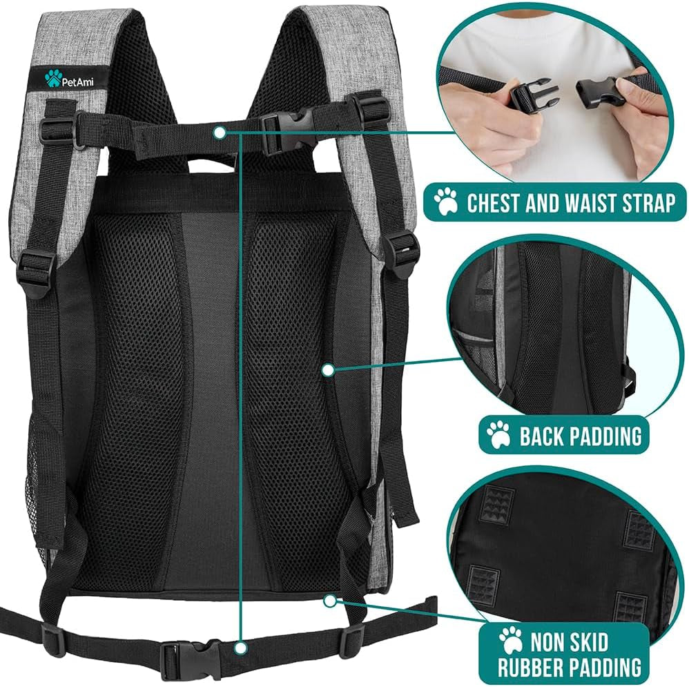 Deluxe Pet Carrier Backpack for Small Cats and Dogs, Puppies | Ventilated Design, Two-Sided Entry, Safety Features and Cushion Back Support | for Travel, Hiking, Outdoor Use