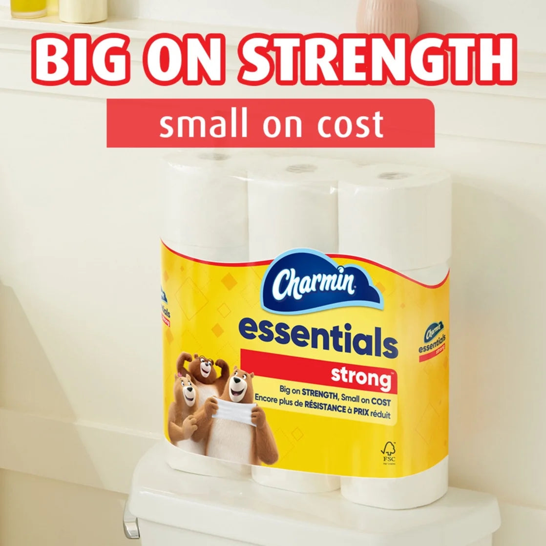 Essentials Strong Toilet Paper 12 Mega Rolls, 429 Sheets per Roll