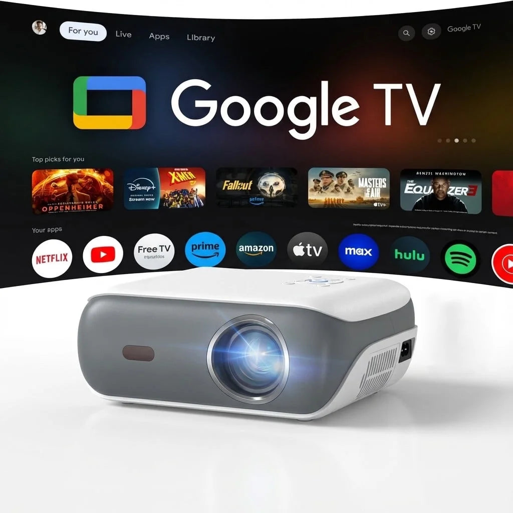 4K Supported Google TV Projector,Google Officially Licensed,Dolby Audio,Electric Focus & Auto Vertical Keystone
