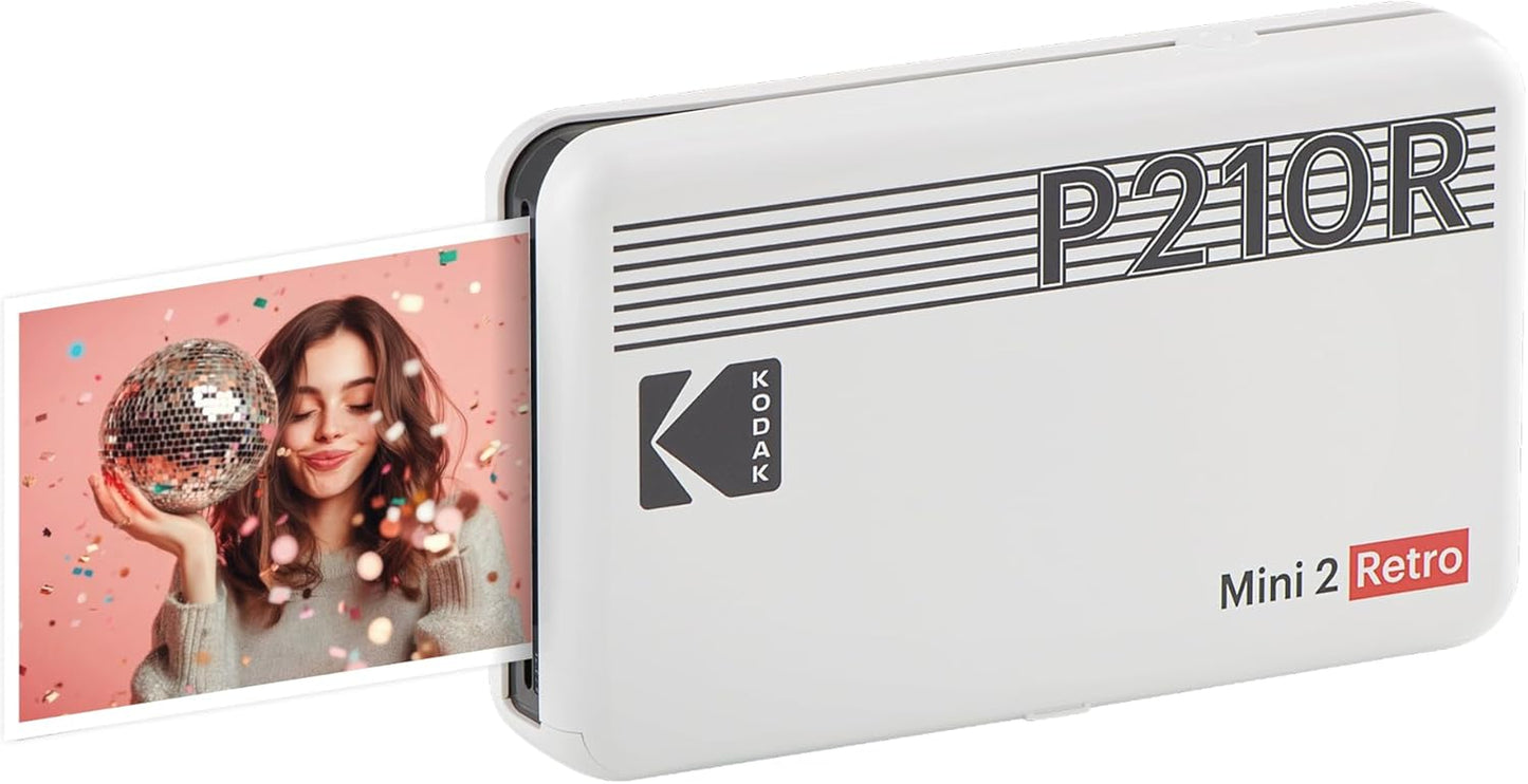 Mini 2 Retro 2X3 Portable Photo Printer, 8 Sheets, Bluetooth Smartphone Printer for Iphone & Android, Instant Color Prints, 4PASS Dye Sublimation, White