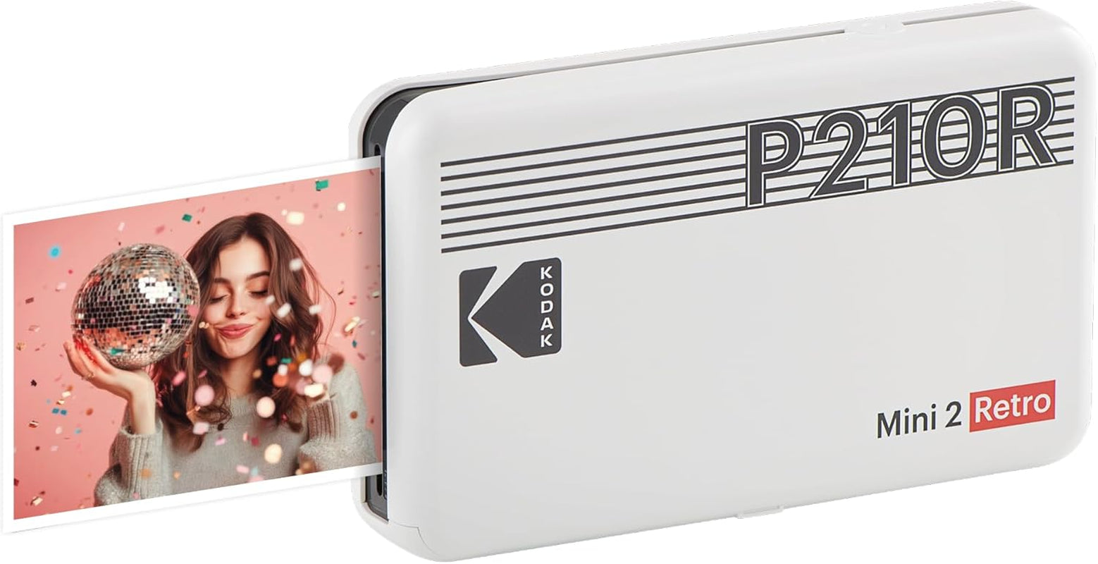 Mini 2 Retro 2X3 Portable Photo Printer, 8 Sheets, Bluetooth Smartphone Printer for Iphone & Android, Instant Color Prints, 4PASS Dye Sublimation, White