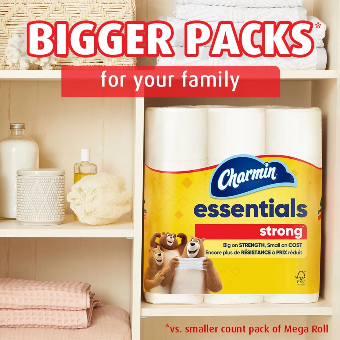 Essentials Strong Toilet Paper 12 Mega Rolls, 429 Sheets per Roll