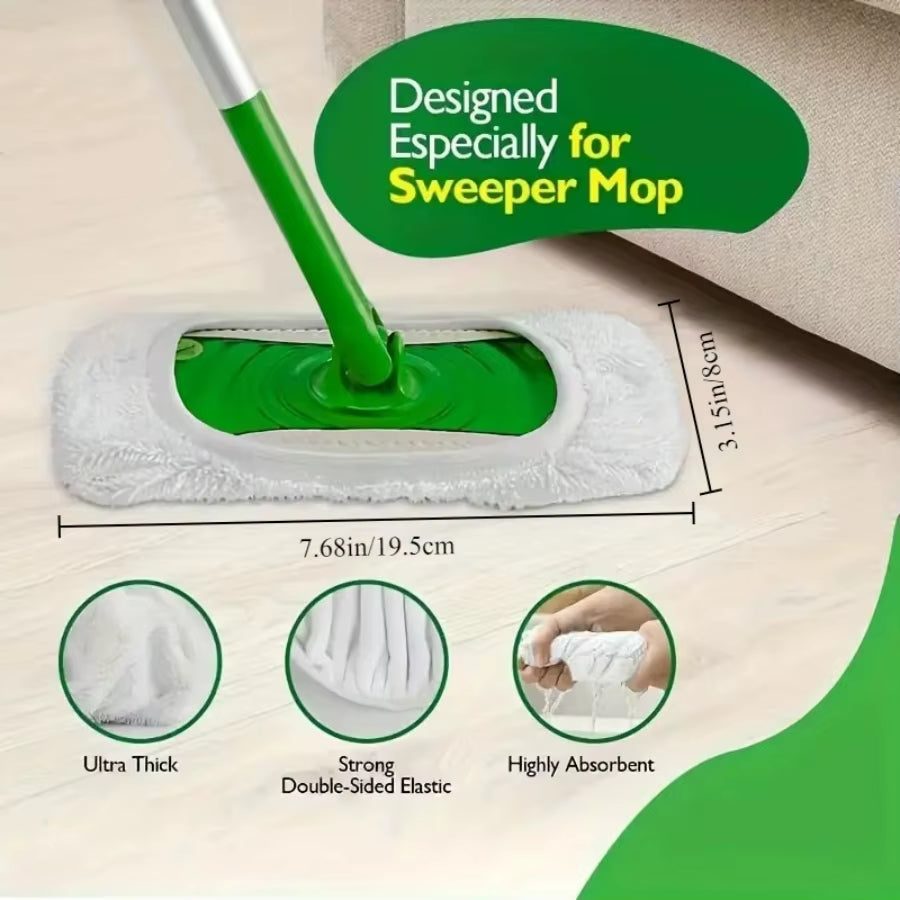 4 Green/White/Gray Mop Cloths, Mop Head Replacement Cloth, Suitable for Flat Cleaning, Wet and Dry Mop Dual-Use