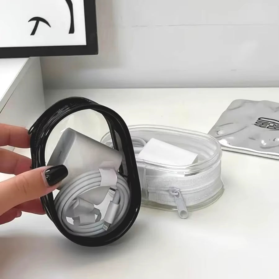 1 Piece Black/White Charger Storage Bag, Compact Design, Perfect for Headphones, Chargers, and Travel Accessories