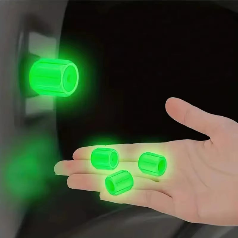 4 Piece Luminous Tire Valve Cap, Suitable for Motorcycle and Car Accessories, Night Riding Safety and Tire Protection