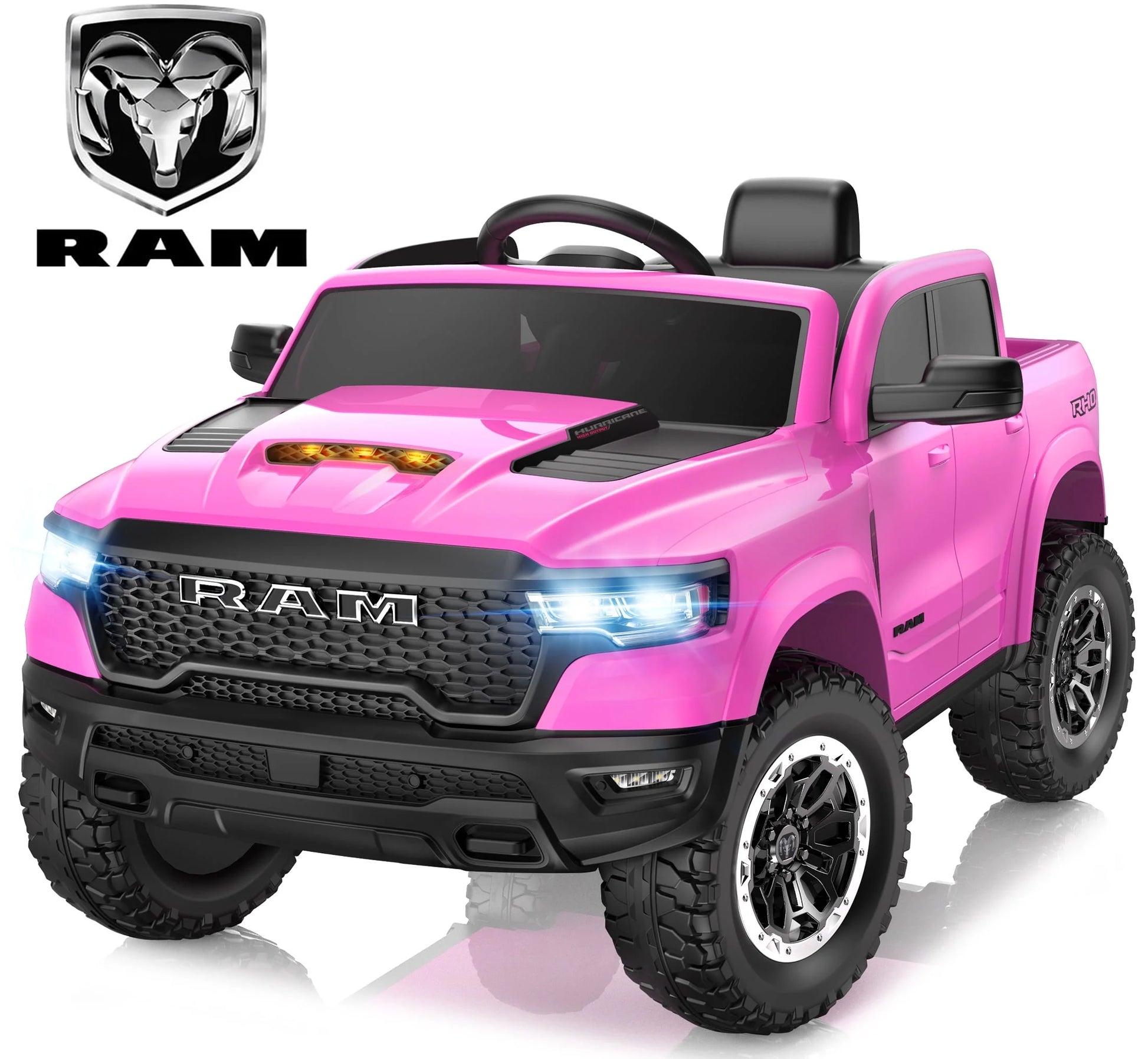 RAM 1500 Ride on Car Toy for Kids, 12V Powered Ride on Truck Toy with Remote Control, 4 Wheel Suspension, Safety Belt, Music, Bluetooth, LED Lights, Electric Cars for 3-5 Yrs Boy Girl, Pink