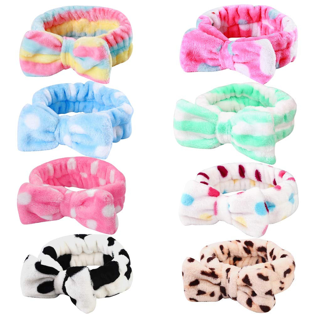 8 Pack Spa Headbands for Women, Soft Bow Skincare Headband for Washing Face, Skincare, Salon & Makeup, Bulk Spa Party Favors, Ideal Christmas Gifts or Stocking Stuffers for Teen Girls
