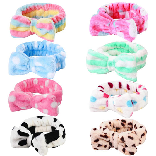 8 Pack Spa Headbands for Women, Soft Bow Skincare Headband for Washing Face, Skincare, Salon & Makeup, Bulk Spa Party Favors, Ideal Christmas Gifts or Stocking Stuffers for Teen Girls