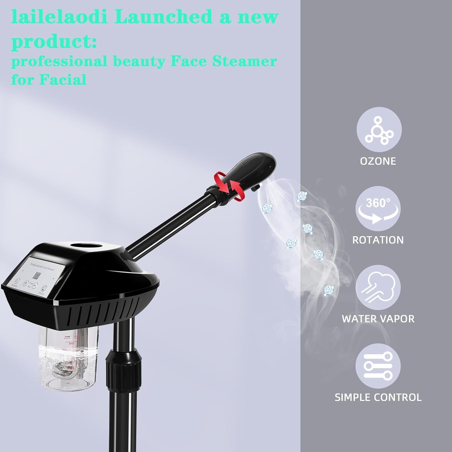Professional Facial Steamer, Facial Steamer on Wheels with Timer Function, Ozone Face Steamer for Spa, Salon and at Home Use