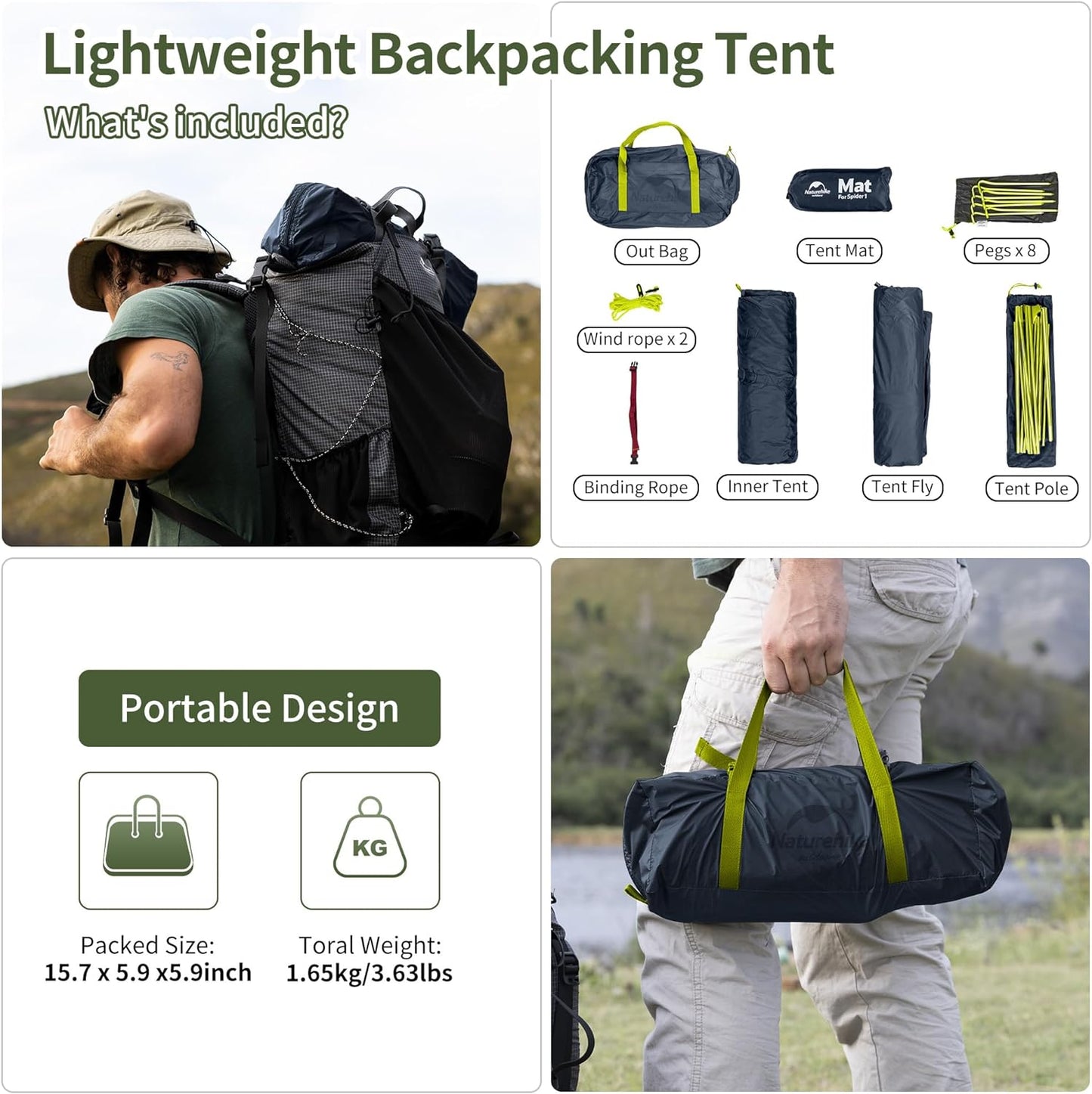 Bikepacking 1 Person Tent, Waterproof Easy Set up Free Standing Single Person Tent, Lightweight Backpacking Tents for Camping, One Person Tents with Footprint Included
