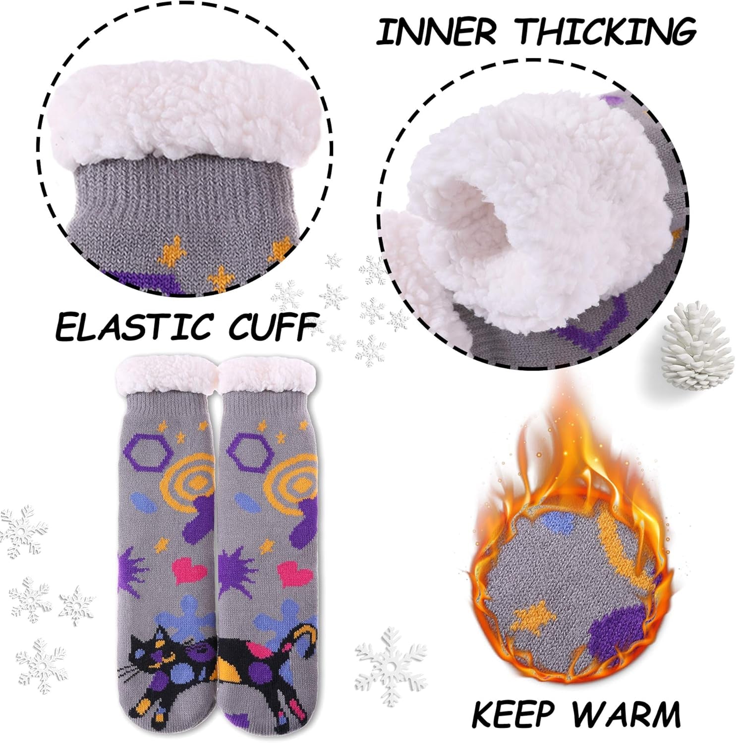 Non Slip Slipper Socks for Womens Fuzzy Soft Cozy Grippers Winter Warm Animal Fleece-Lined Home Socks