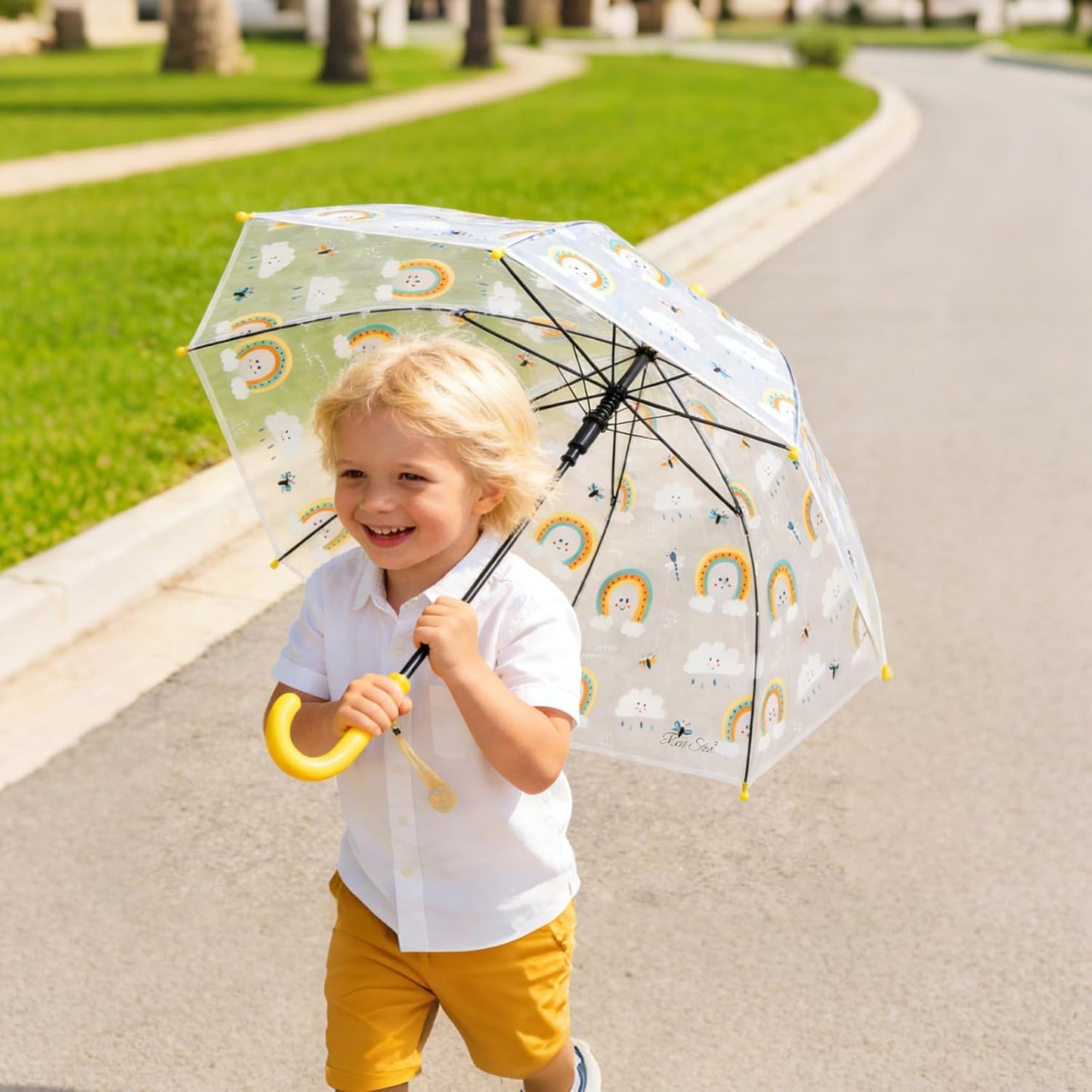 Kids Clear Bubble Umbrella with an Easy Grip Curved Handle, Safety Transparent Dome Bubble Umbrella for Toddler Boys Girls