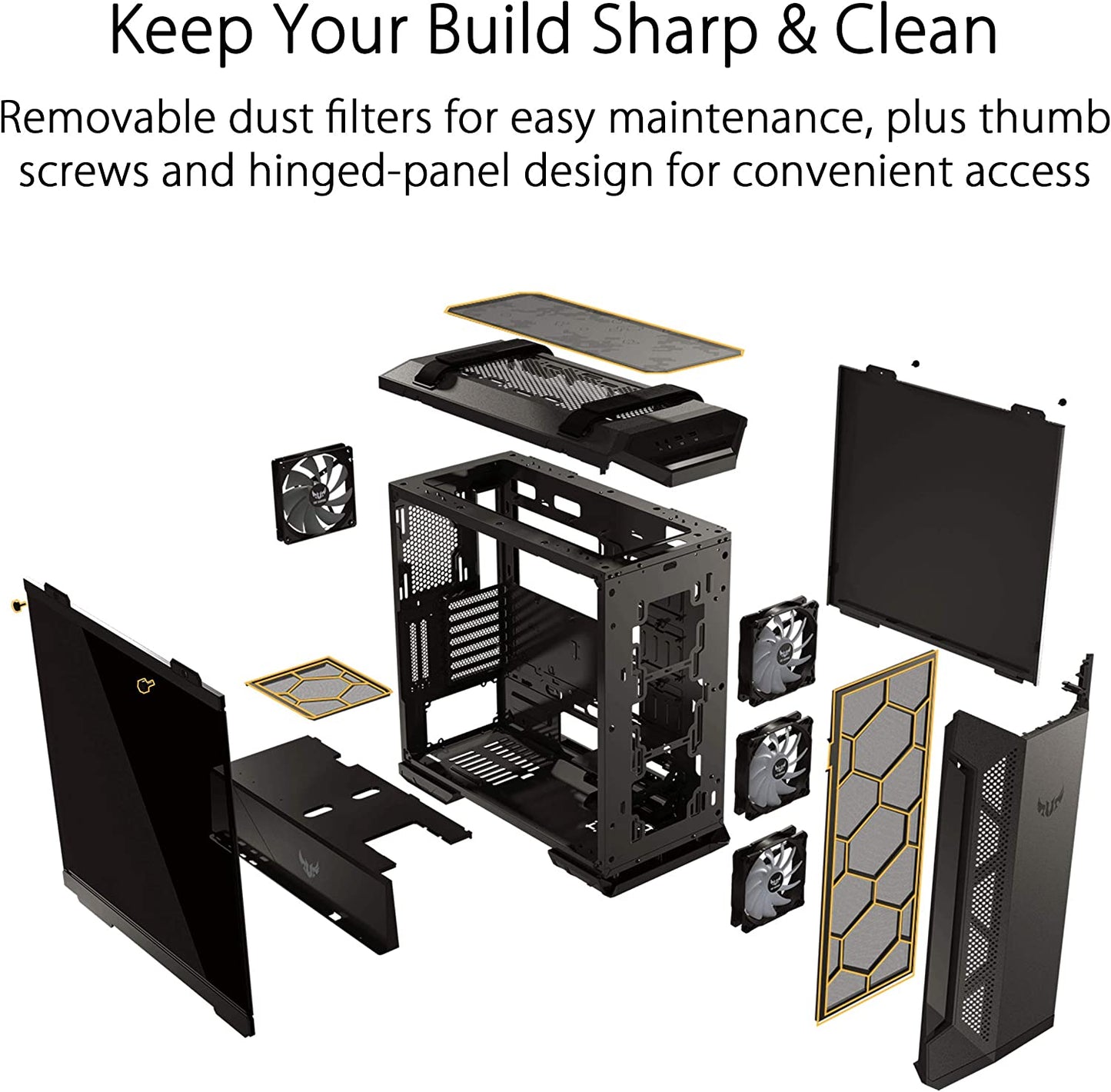 TUF Gaming GT501 Mid-Tower Gaming Case, EATX Support, Pre-Installed 4 Case Fans, USB 3.0 Front Panel, Smoked Tempered Glass, Steel Construction