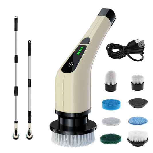 Electric Spin Scrubber, Cordless Bath Tub Power Scrubber with Long Handle & 7 Replaceable Heads, Shower Cleaning Brush Household Tools for Bathroom & Tile Floor