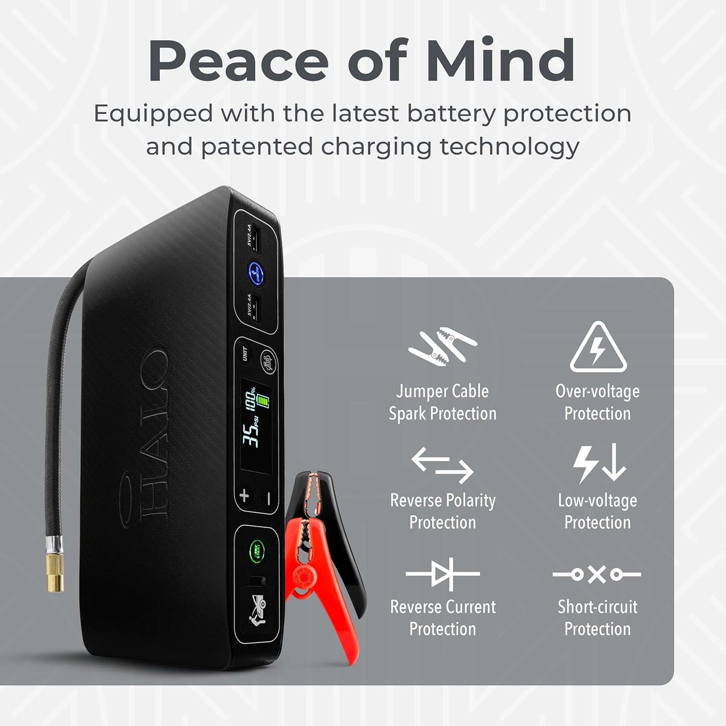 Bolt Air 58830 Portable Car Battery Jump Starter | 100 PSI Air Compressor, 58.8Wh USB Power Bank, Emergency Floodlight & Charger, Jumps Cars Suvs & Trucks, Inflates Tires, TSA Approved — Black