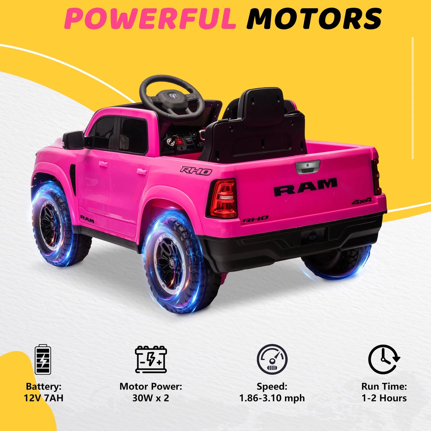 RAM 1500 Ride on Car Toy for Kids, 12V Powered Ride on Truck Toy with Remote Control, 4 Wheel Suspension, Safety Belt, Music, Bluetooth, LED Lights, Electric Cars for 3-5 Yrs Boy Girl, Pink