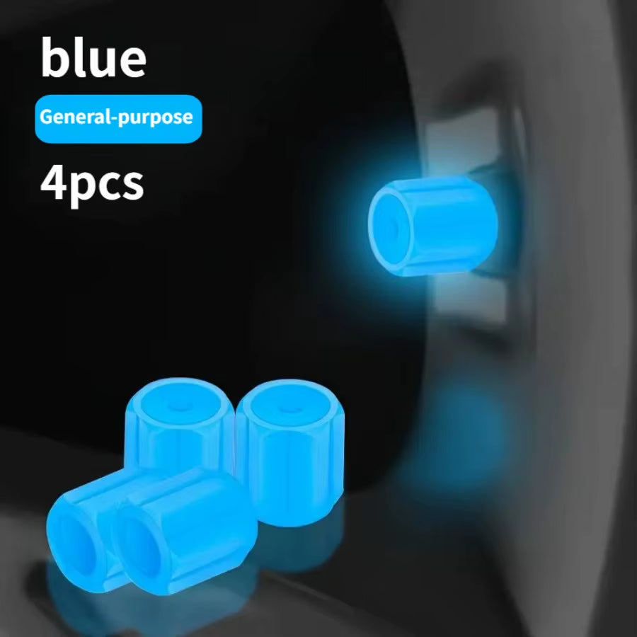 4 Piece Luminous Tire Valve Cap, Suitable for Motorcycle and Car Accessories, Night Riding Safety and Tire Protection