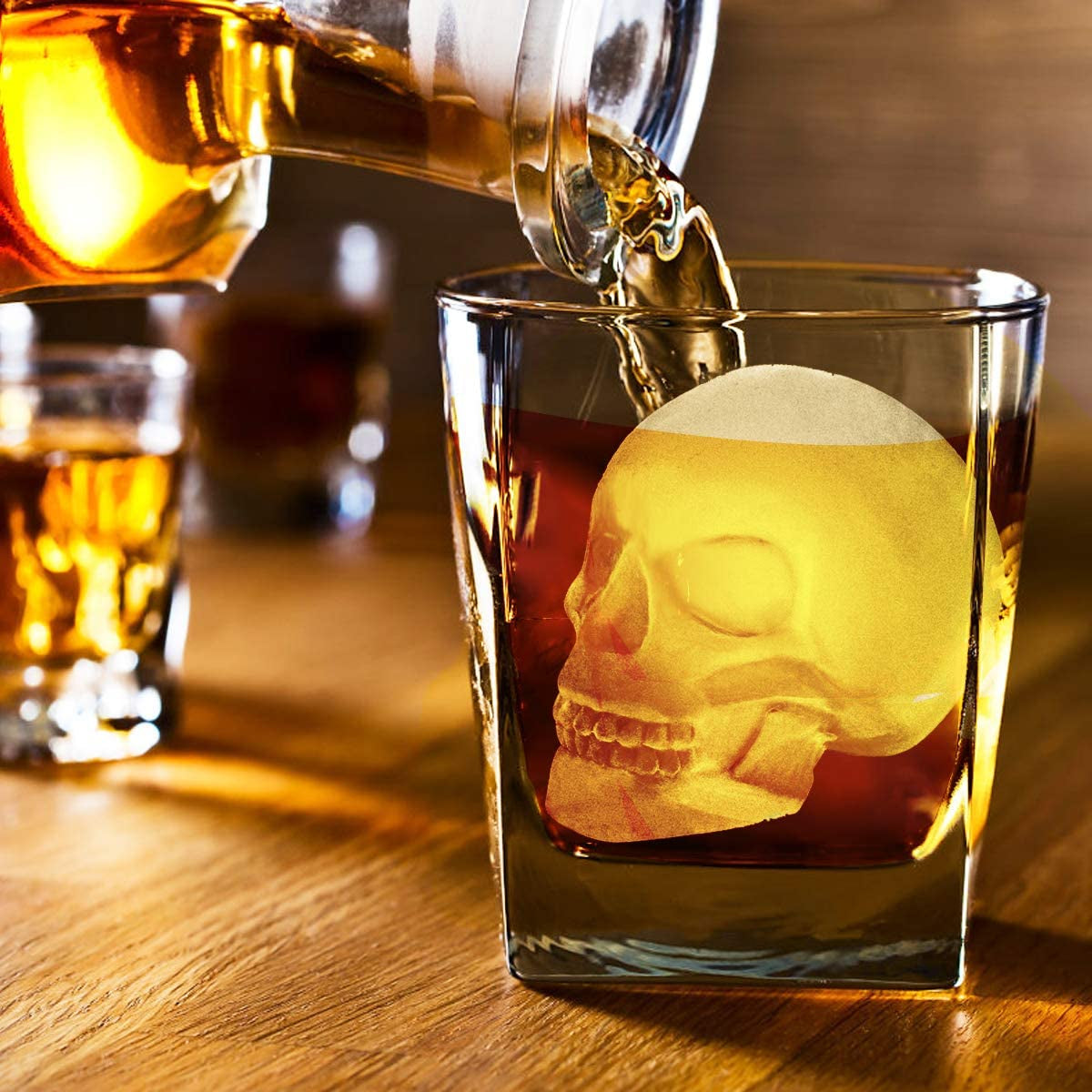 Extra Large 3D Skull Ice Cube Mold Silicone Ice Molds for Whiskey Ice Cube Trays with Funnel for Big Mouth Cup Skull Ice Maker with Resin Chocolate Sugar Whiskey Ice Mold for Parties (1 PCS)