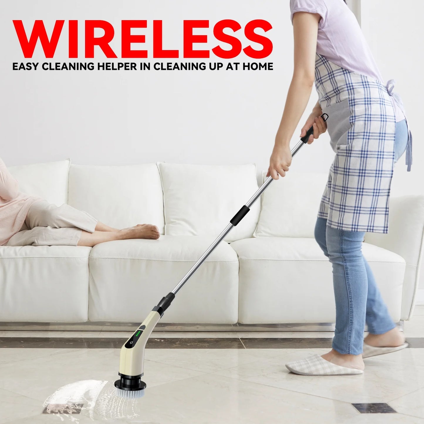 Electric Spin Scrubber, Cordless Bath Tub Power Scrubber with Long Handle & 7 Replaceable Heads, Shower Cleaning Brush Household Tools for Bathroom & Tile Floor