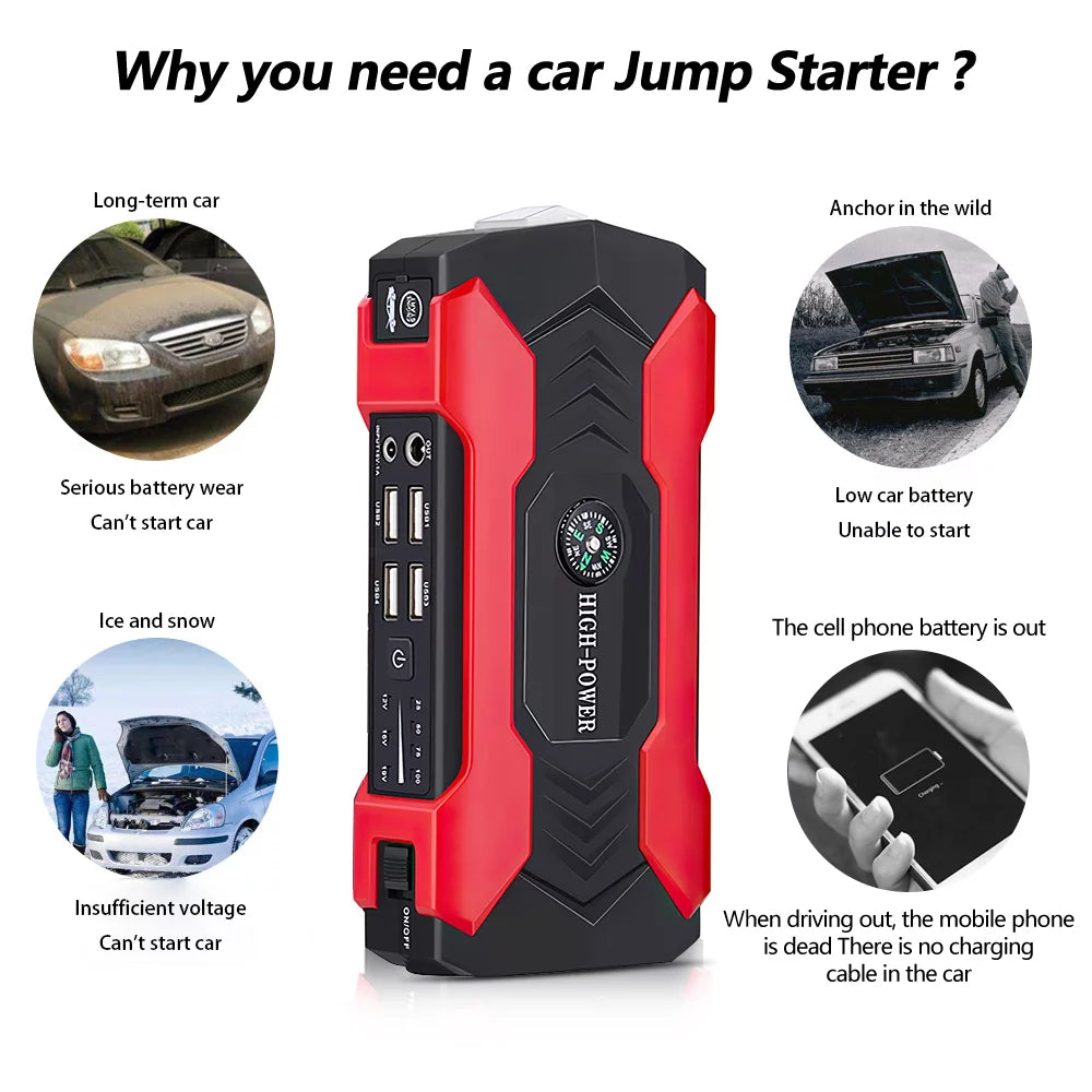 Car Jump Starter, 28000Mah 600A 12V Portable Charger Power Bank for Car Booster Battery with LED Flash Light