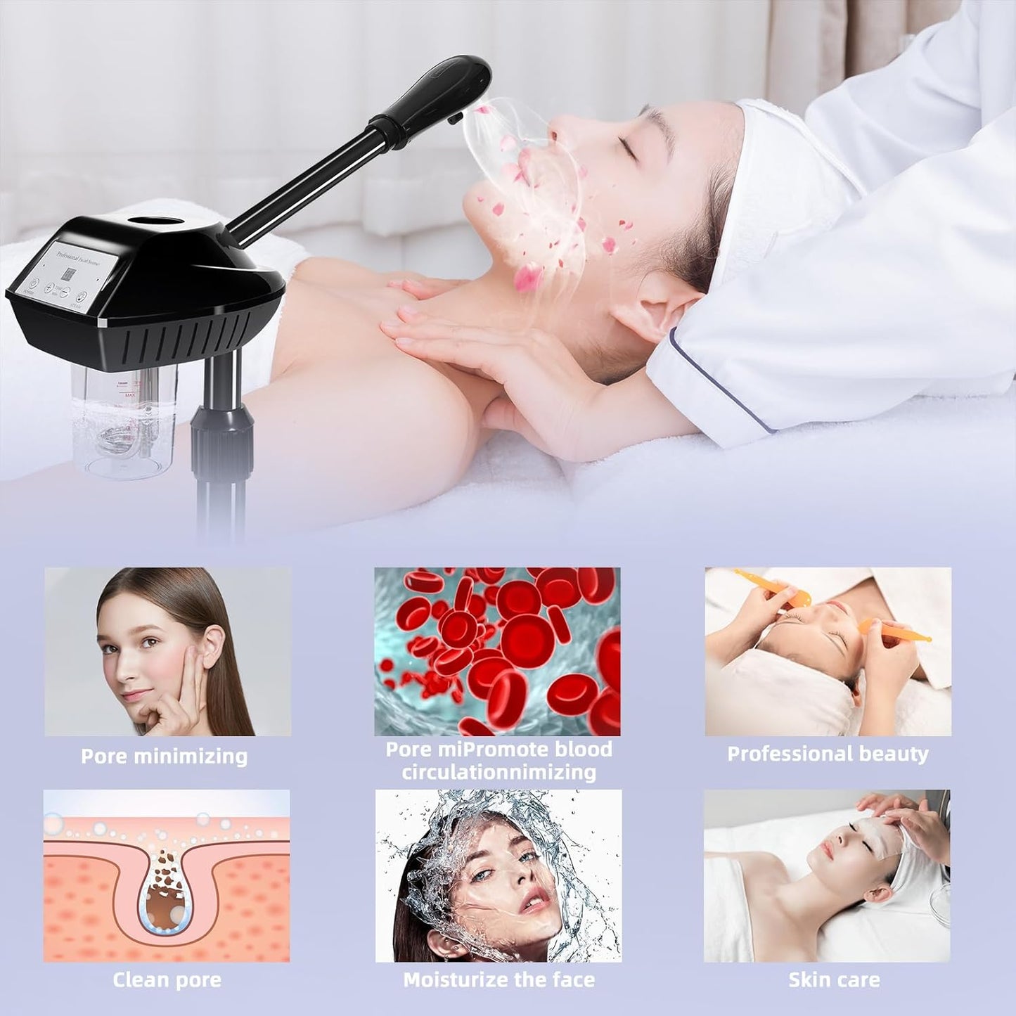 Professional Facial Steamer, Facial Steamer on Wheels with Timer Function, Ozone Face Steamer for Spa, Salon and at Home Use