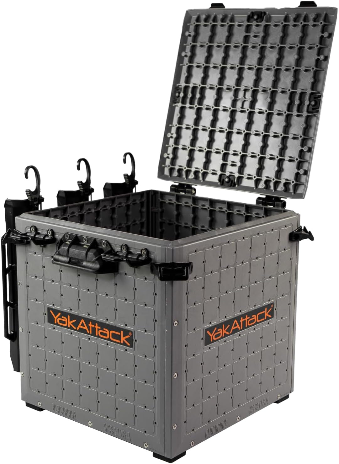 Blackpak Pro 13" X 13" Fishing Crate with 3 Rod Holders - Battleship Grey | Compact Tackle Storage Box & Gear Organizer for Kayaks | Lightweight, Durable & Customizable Marine Accessory