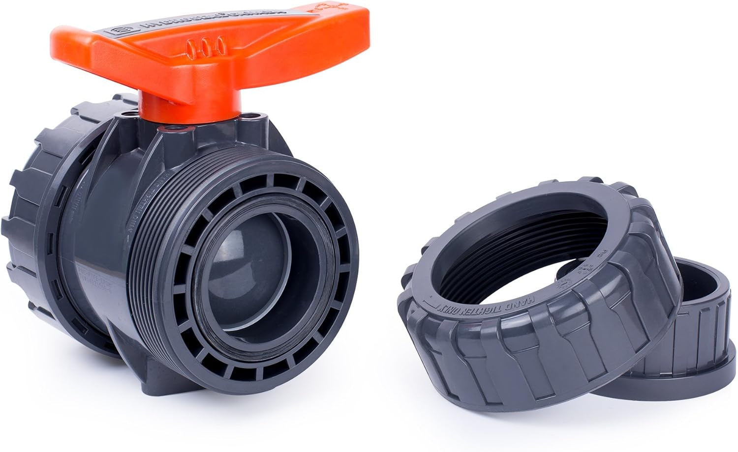 Kaplan 3" PVC True Union Ball Valve with Full Port, ASTM F1970, EPDM O-Rings and Reversible PTFE Seats, Rated at 200 PSI @73F, Gray, 3 Inch Socket