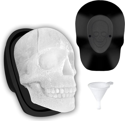 Extra Large 3D Skull Ice Cube Mold Silicone Ice Molds for Whiskey Ice Cube Trays with Funnel for Big Mouth Cup Skull Ice Maker with Resin Chocolate Sugar Whiskey Ice Mold for Parties (1 PCS)
