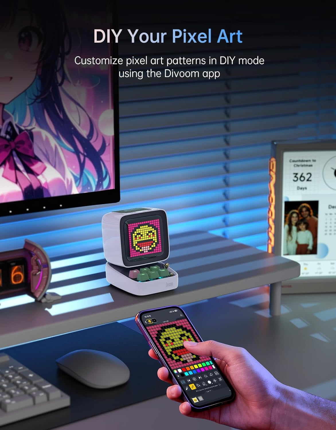 Ditoo Pro Retro Pixel Art Game Bluetooth Speaker with 16X16 LED App Controlled Front Screen (White)