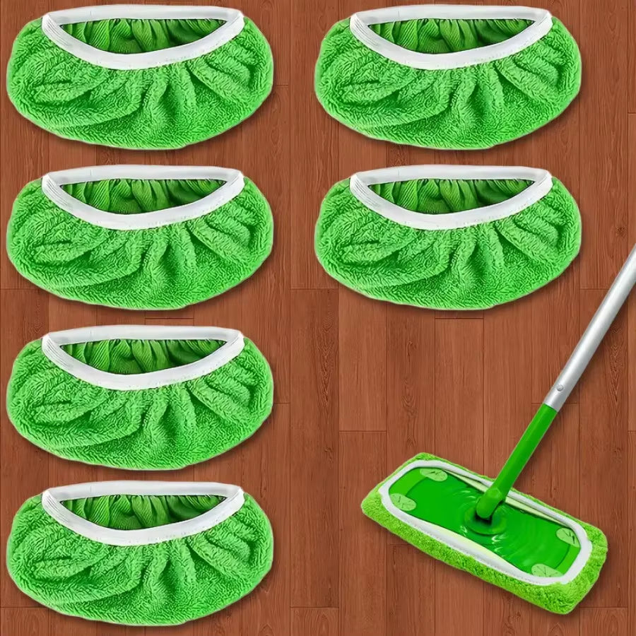 4 Green/White/Gray Mop Cloths, Mop Head Replacement Cloth, Suitable for Flat Cleaning, Wet and Dry Mop Dual-Use
