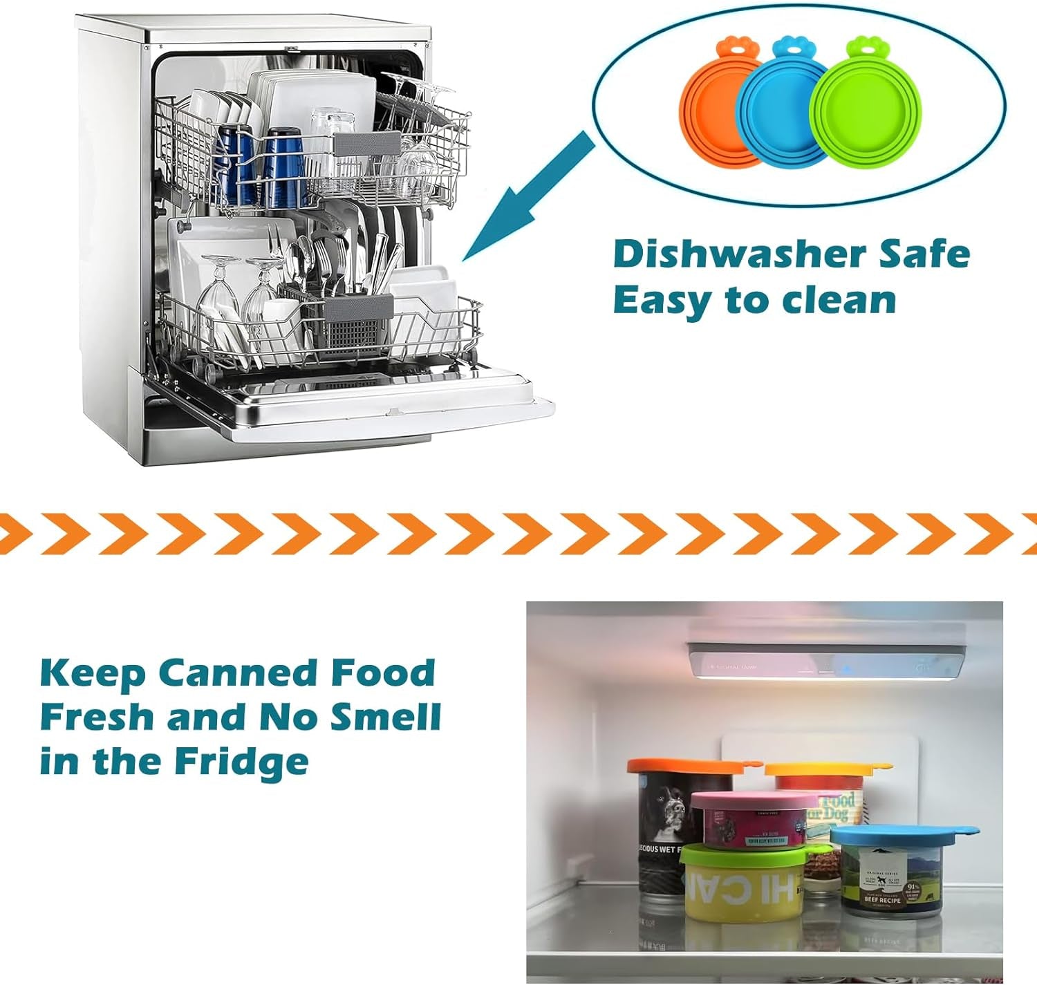 4 Pack Silicone Pet Can Cover Lids, Universal Size for Dog Cat Food, 1 Fit 3 Standard Size Can Tops, BPA Free Dishwasher Safe (Blue, Green, Orange, Pink)