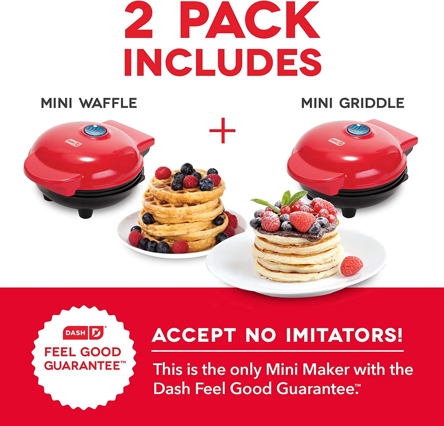 Mini Maker Set - Customized Treat Maker - Supports Multi-Function Cooking - Easy Cleanup and User-Friendly Design - Red - Waffle & Griddle Irons