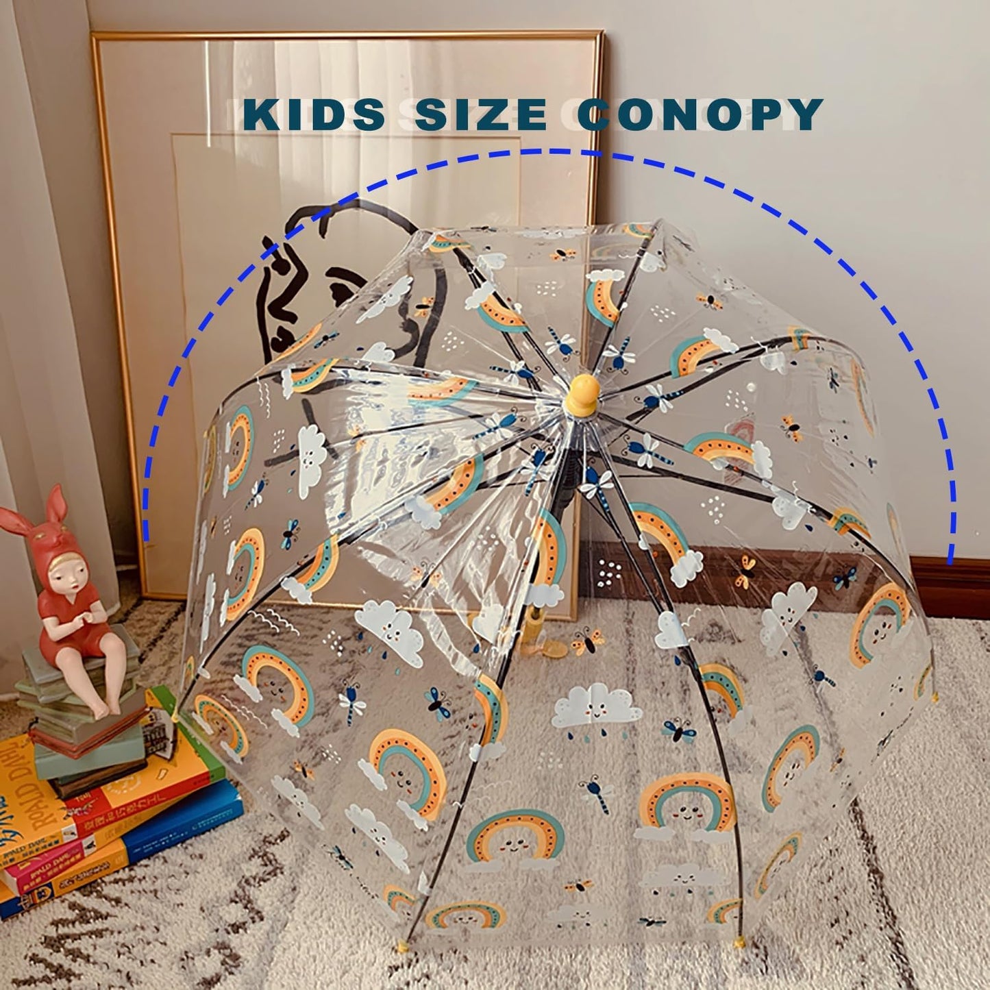 Kids Clear Bubble Umbrella with an Easy Grip Curved Handle, Safety Transparent Dome Bubble Umbrella for Toddler Boys Girls