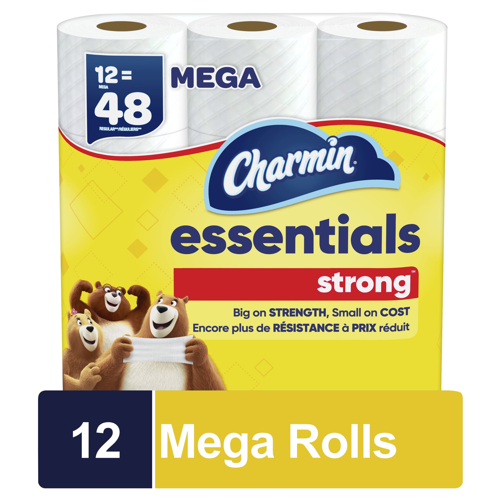 Essentials Strong Toilet Paper 12 Mega Rolls, 429 Sheets per Roll