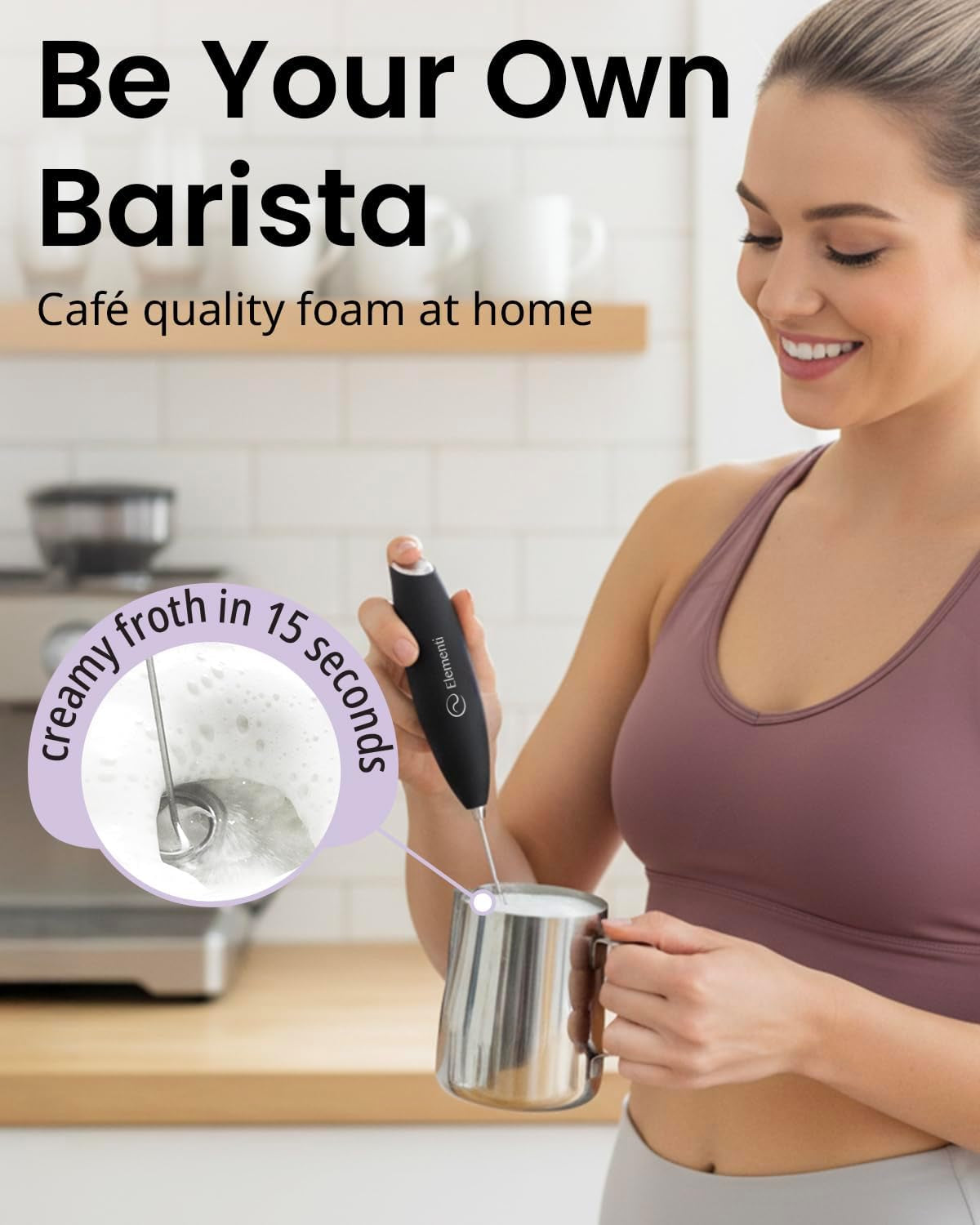 Milk Frother Wand & Electric Stirrer with Stand - Turbo Coffee & Milk Frother Handheld - Hand Held Coffee Mixer Wand & Cold Foam Maker for Frothy Cappuccinos, Lattes & Drink Mixes at Home (Black)