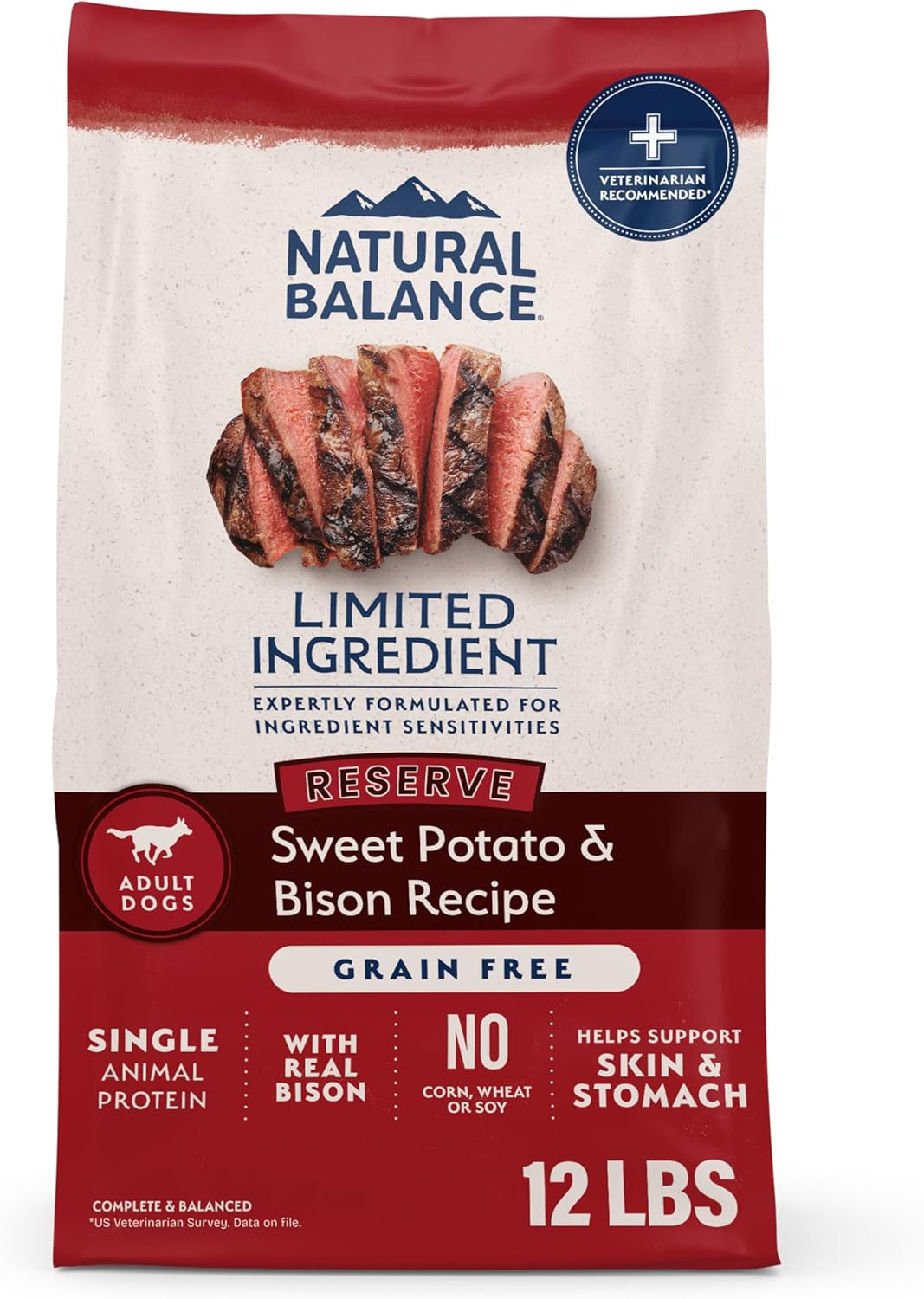 Limited Ingredient Reserve Grain Free Sweet Potato & Bison Dry Dog Food for Adults, Sensitive Stomach, 12 Lb (Pack of 1)