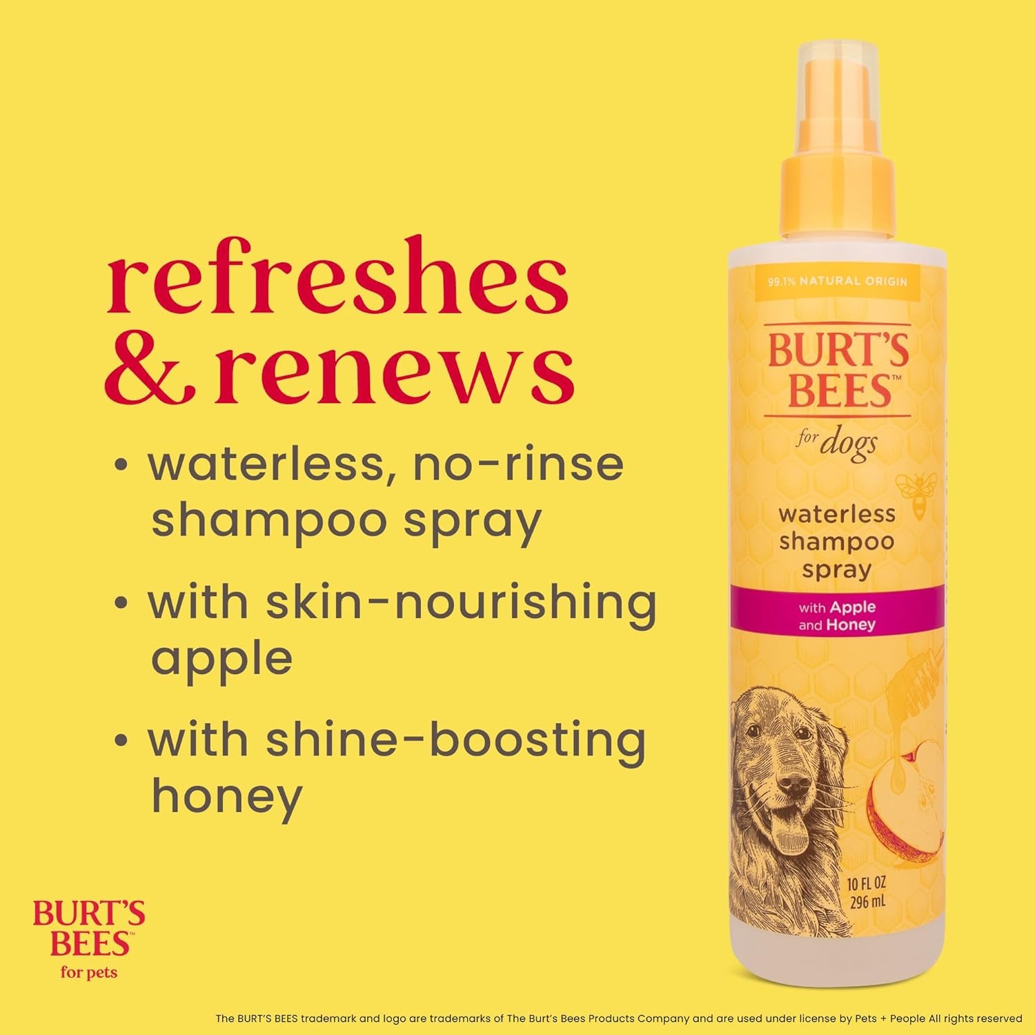 Waterless Shampoo Spray for Dogs, Apple & Honey, No-Rinse Dry Dog Shampoo for All Dogs and Puppies, Ph Balanced, No Sulfates, Parabens, Phthalates, 10 Fl Oz