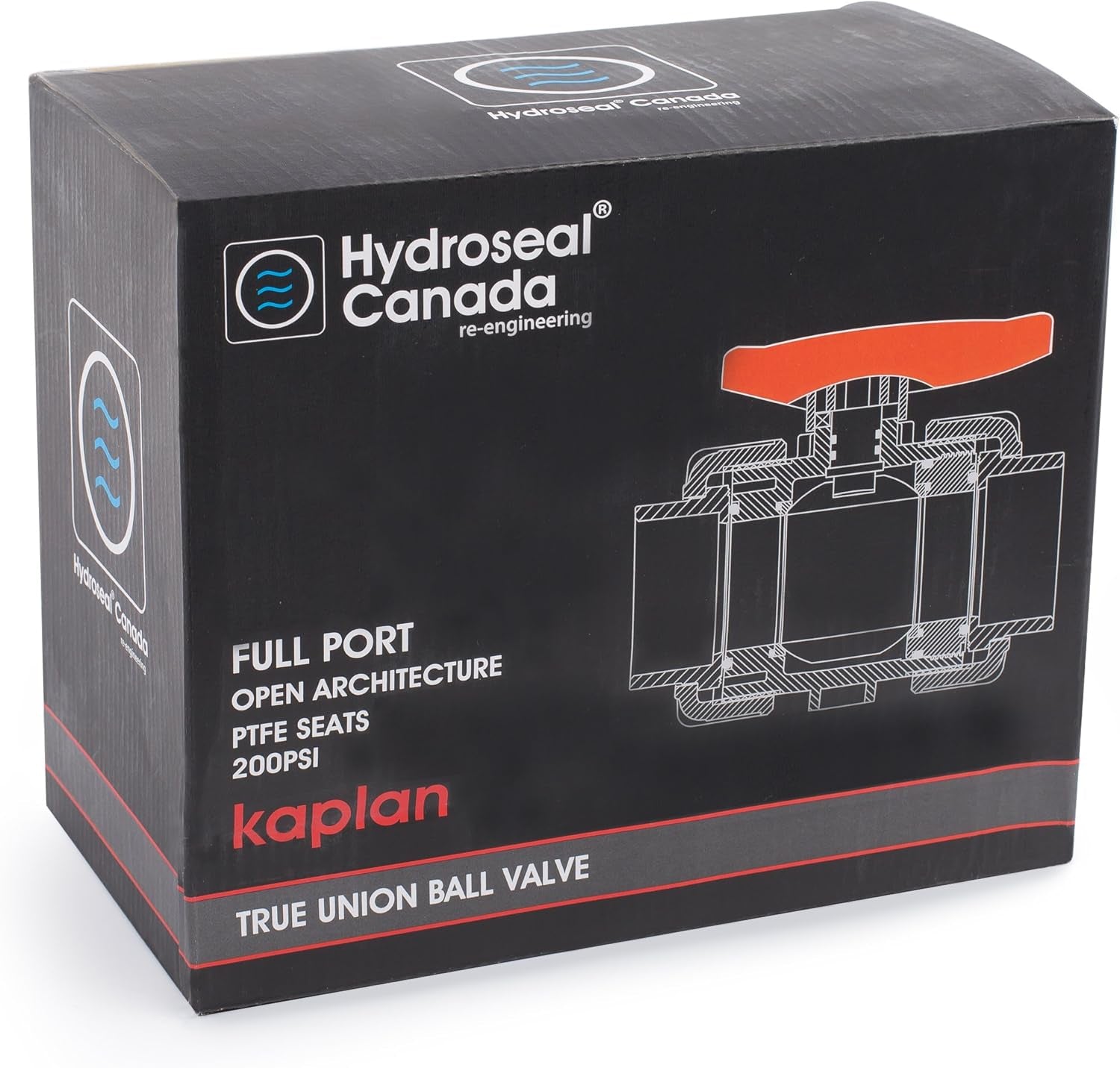 Kaplan 3" PVC True Union Ball Valve with Full Port, ASTM F1970, EPDM O-Rings and Reversible PTFE Seats, Rated at 200 PSI @73F, Gray, 3 Inch Socket