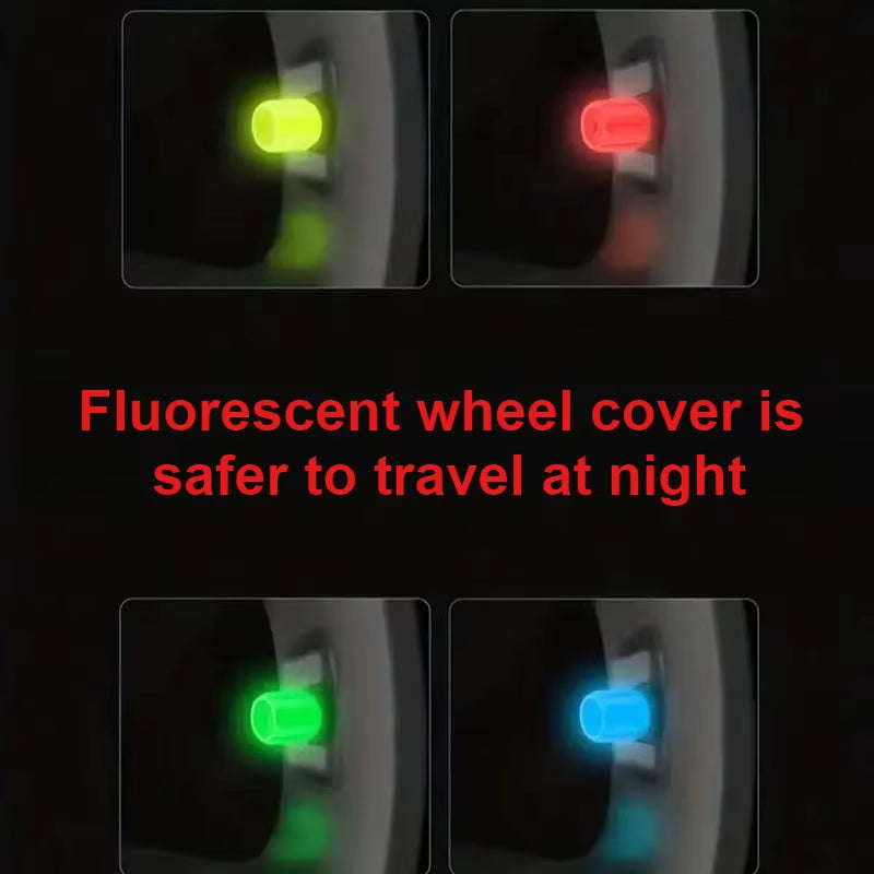 4 Piece Luminous Tire Valve Cap, Suitable for Motorcycle and Car Accessories, Night Riding Safety and Tire Protection