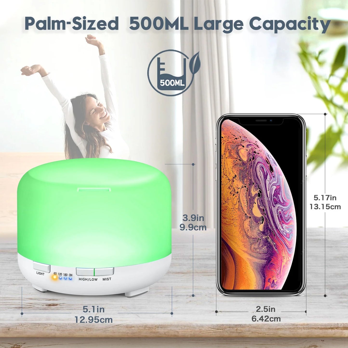 500Ml Essential Oil Diffuser with 6*10Ml Essential Oils Set, Flower Aromatherapy Diffusers with Remote Control, Oil Air Humidifier Vaporizer for Large Room Bedroom Office