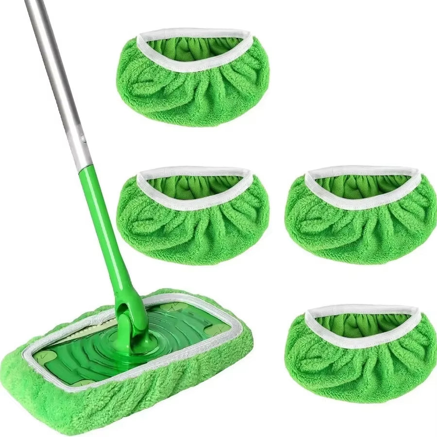 4 Piece Green Mop Cloth, Washable and Interchangeable, Suitable for Surface/Hardwood Floor Cleaning, Does Not Include Mop