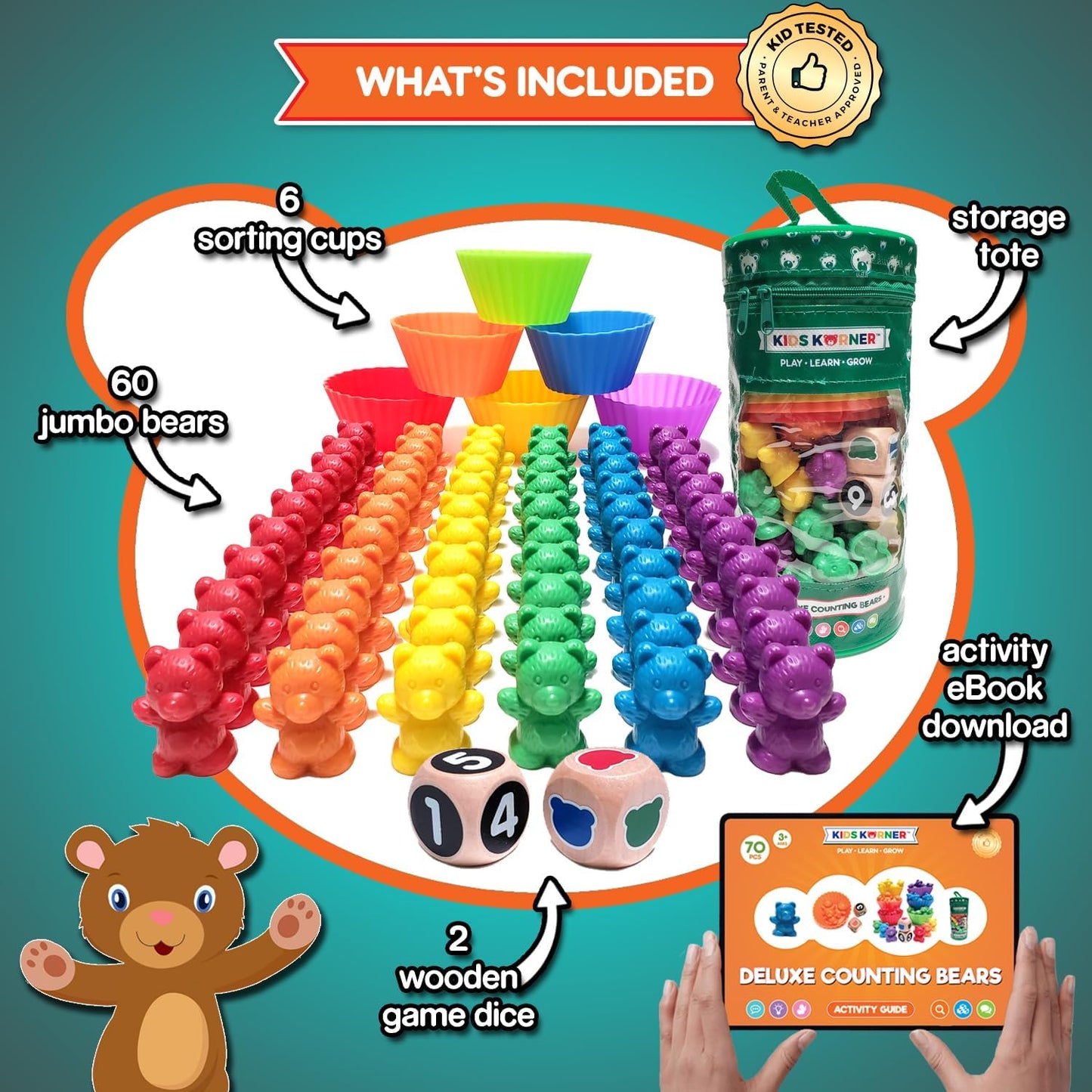 Jumbo Counting Bears Matching Game - Montessori Fine Motor Learning Toys with Stacking Cups, 60 Preschool Math Manipulatives, 2 Toddler Games Dice, Toy Storage & Activities Ebook