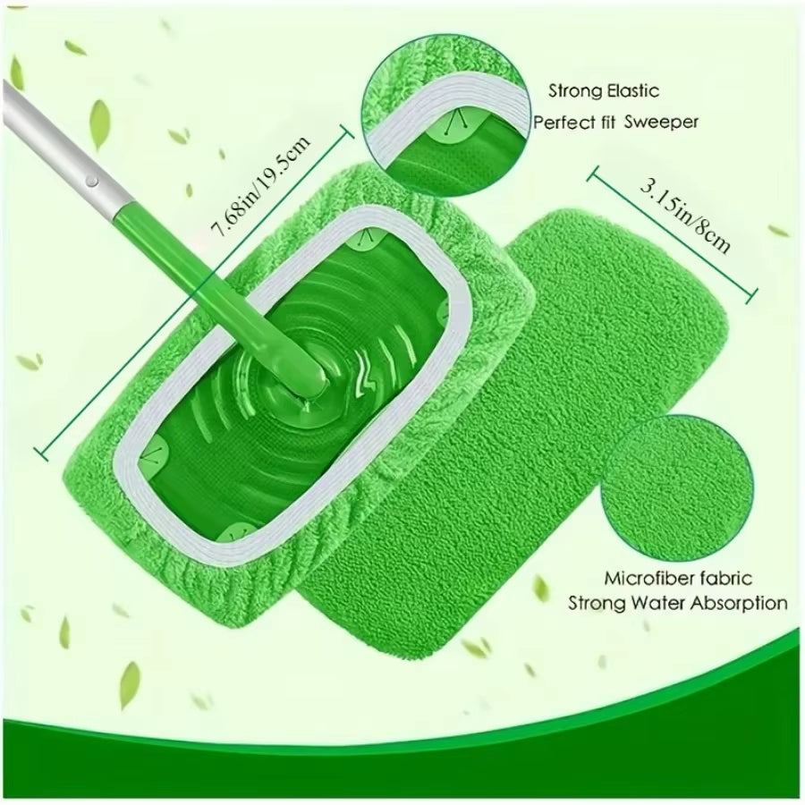 4 Piece Green Mop Cloth, Washable and Interchangeable, Suitable for Surface/Hardwood Floor Cleaning, Does Not Include Mop