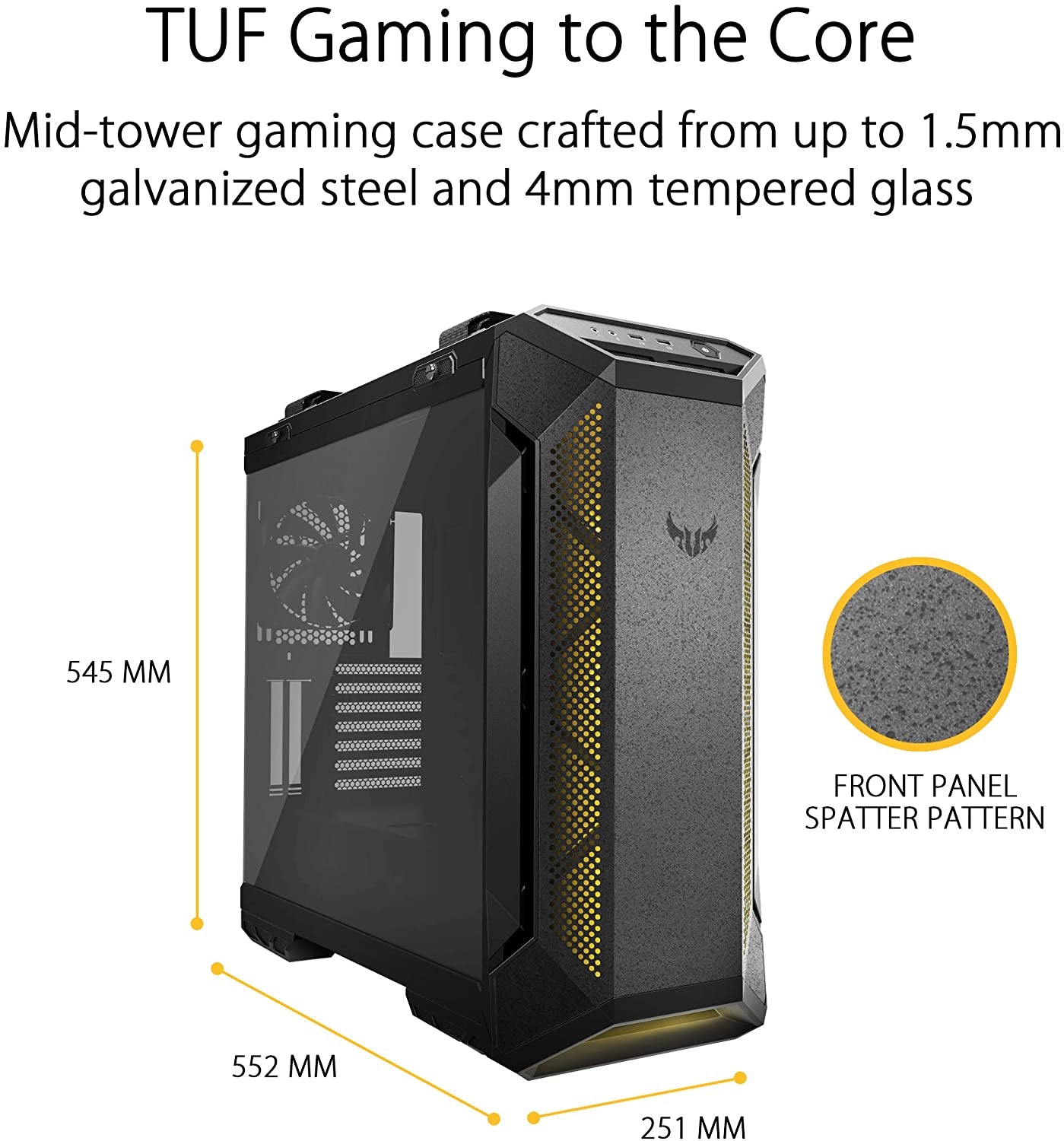 TUF Gaming GT501 Mid-Tower Gaming Case, EATX Support, Pre-Installed 4 Case Fans, USB 3.0 Front Panel, Smoked Tempered Glass, Steel Construction