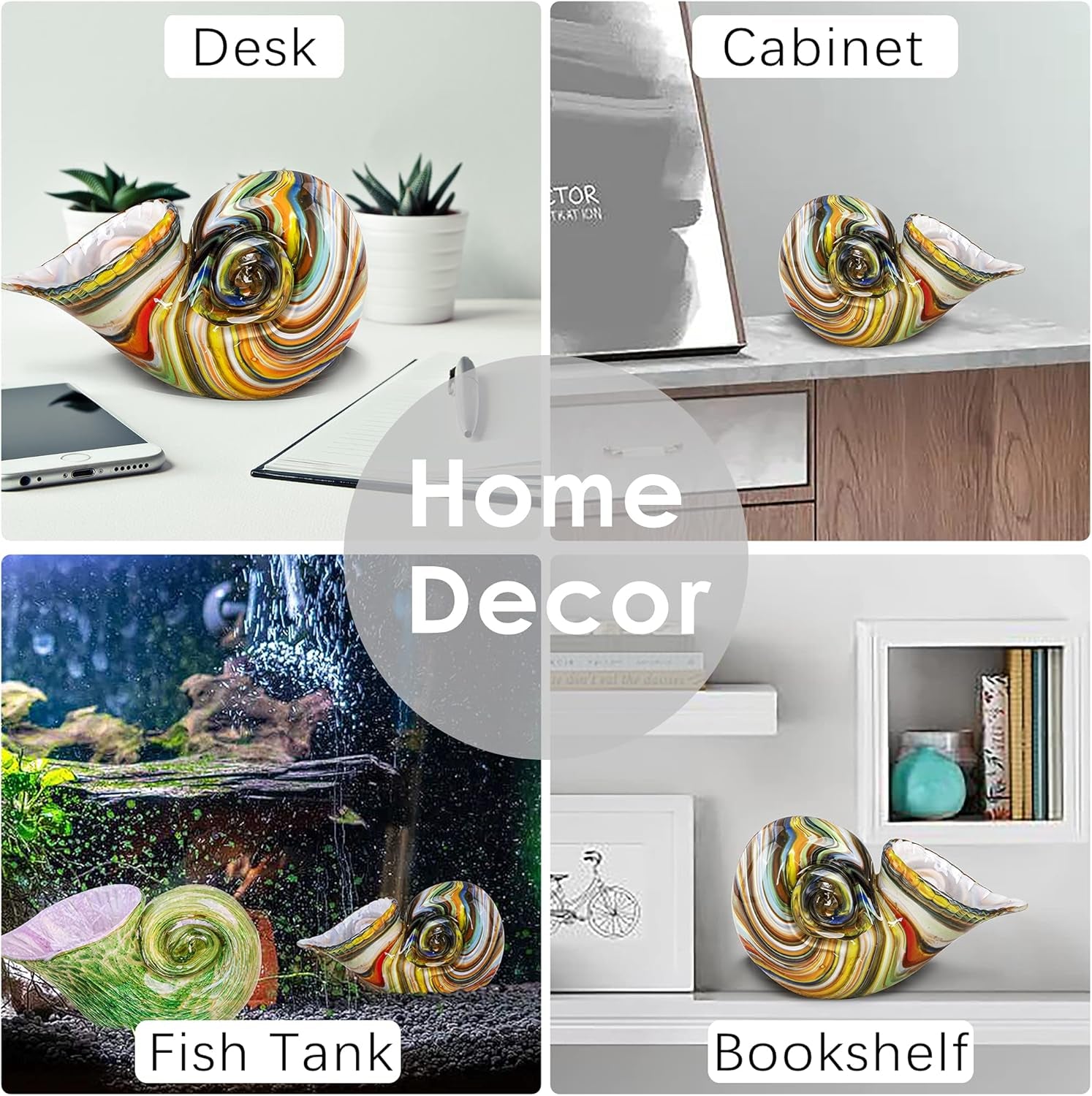 7.7" Glass Nautilus Conch Figurines, Hand Blown Seashell Art, Multicolor Glass Sculpture Beautiful Home Decor, Crystal Paperweight