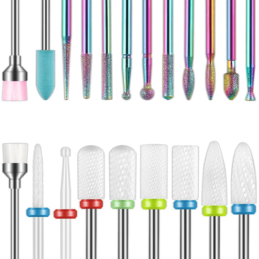21Pcs Nail Drill Bits Sets, 3/32 Inch Cuticle Electric Nail File and Ceramic Acrylic Gel Nail Bit Kit, Acrylic Nail Art Tools, Carbide Remover Bits for Manicure Pedicure, Home Salon