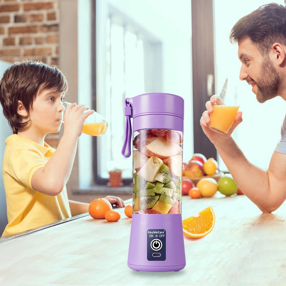 Portable Blender Cup,Electric USB Juicer Blender,Portable Juicer for Shakes and Smoothies, Juice,380Ml, Six Blades Great for Mixing,Light Purple
