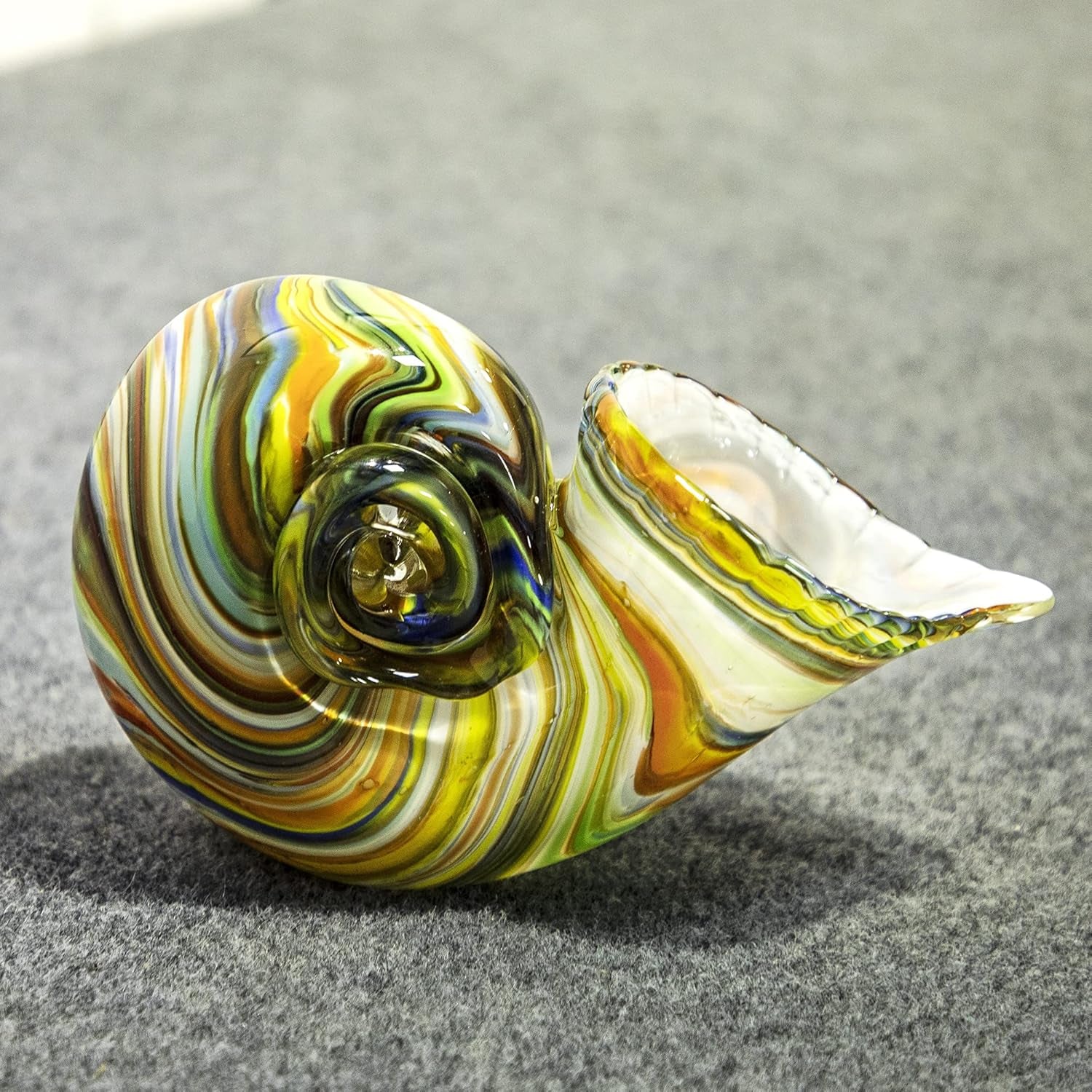 7.7" Glass Nautilus Conch Figurines, Hand Blown Seashell Art, Multicolor Glass Sculpture Beautiful Home Decor, Crystal Paperweight