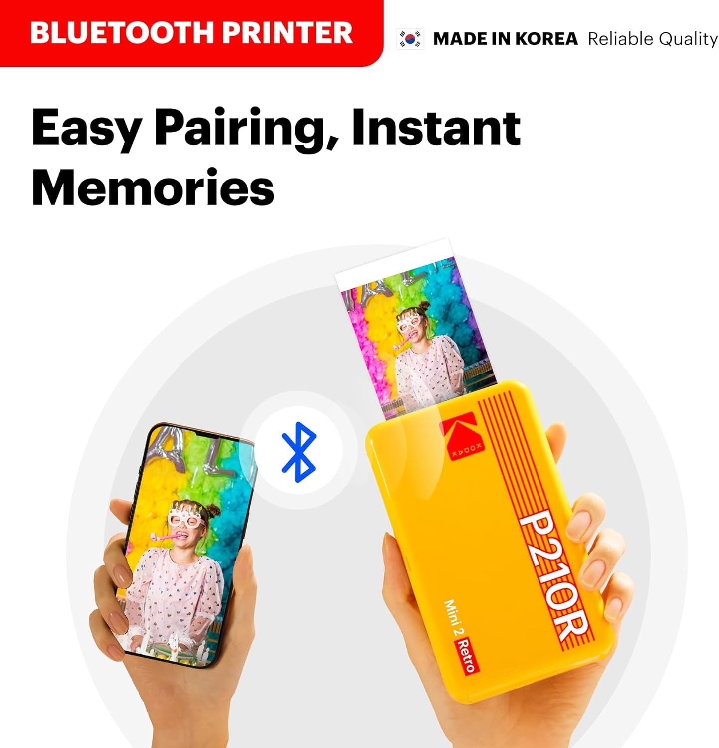 Mini 2 Retro 2X3 Portable Photo Printer, 8 Sheets, Bluetooth Smartphone Printer for Iphone & Android, Instant Color Prints, 4PASS Dye Sublimation, White